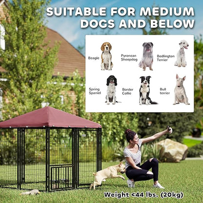PawHut 4.6' x 4.6' x 5' Outdoor Dog Kennel, Welded Wire Dog Kennel Outside Run - Image 9