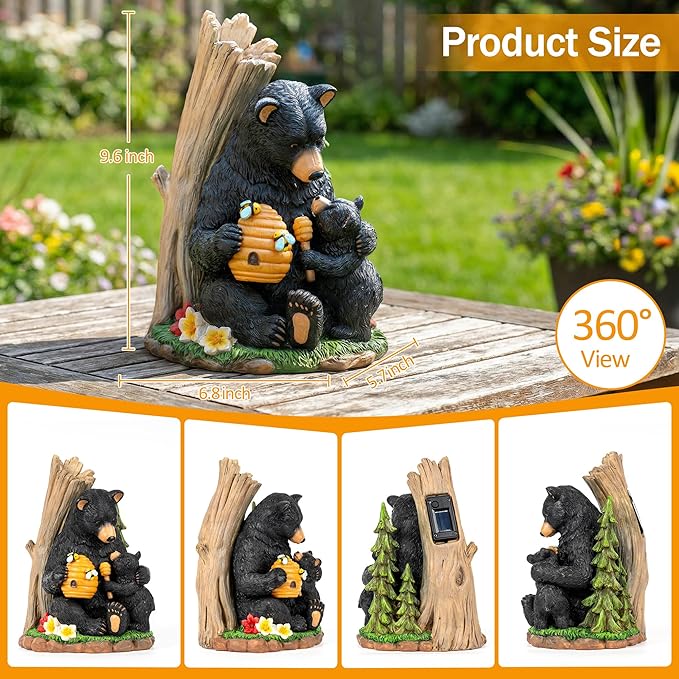 C&Y&G&X Solar Black Bear Garden Statue - Image 3
