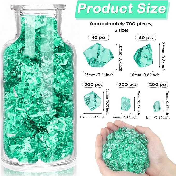 700Pcs Fake Ice Cubes Turquoise 5 Size Acrylic Ice - Image 2