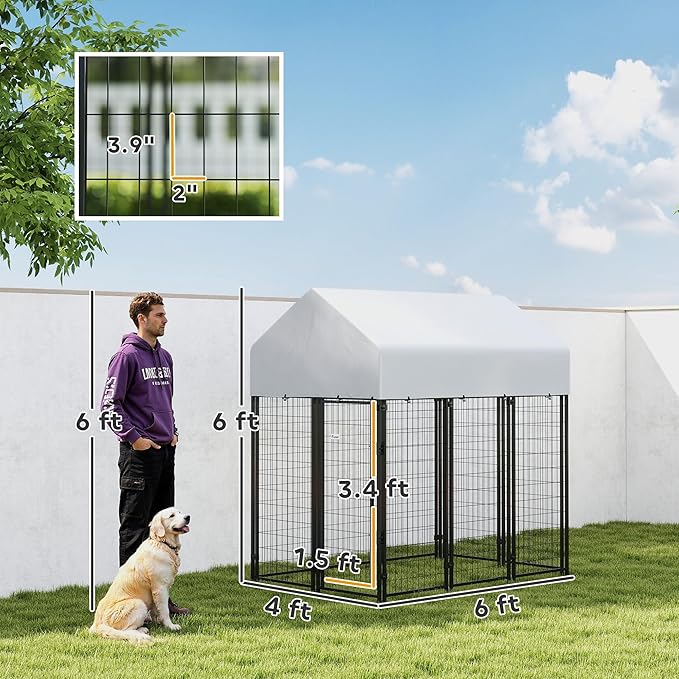 PawHut Outdoor Dog Kennel with Roof, UV-Resistant & Waterproof Cover, - Image 7