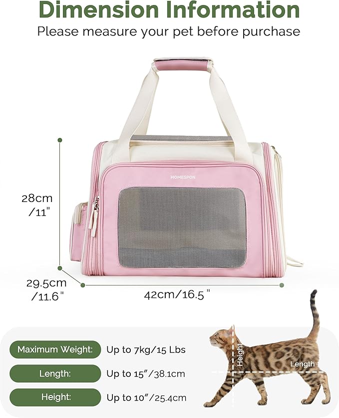 Homespon Soft-Sided Cat Carrier Dog Carrier, 34.5L Airline Approved Pet Carrier - Image 2