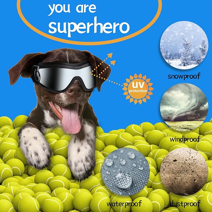 Dog Sunglasses/Goggles, UV/Wind/Dust/Fog Protection Pet Glasses Eye Wear - Image 6