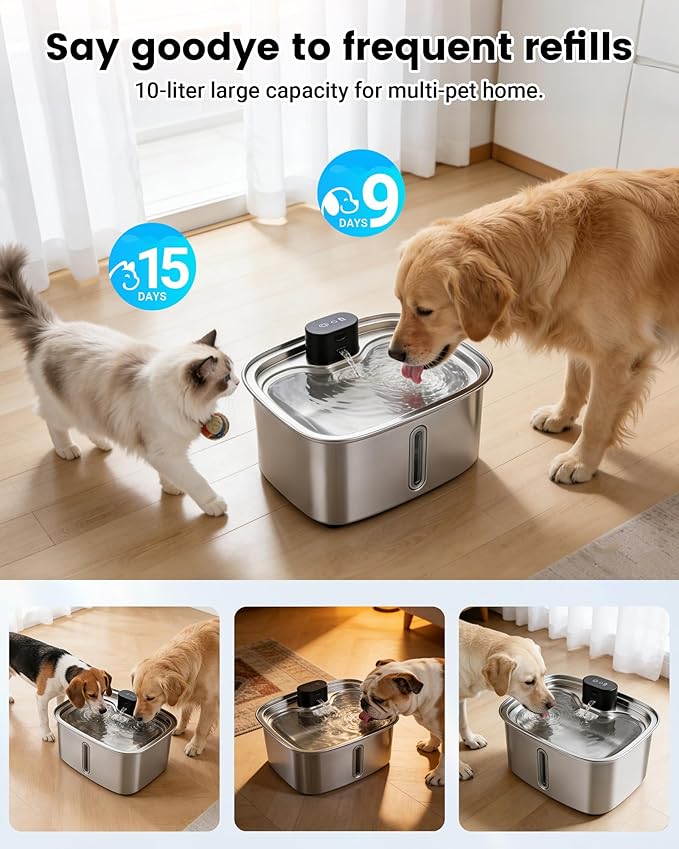 Smart Dog Water Bowl Dispenser Large, 10L/ 2.64Gal Cordless Dog Water Fountain - Image 5