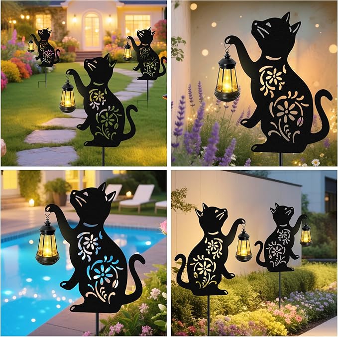 Solar Cat Hanging Lantern Outdoor, 2 Pack Black Cat Solar Lights, Cat Lover - Image 5