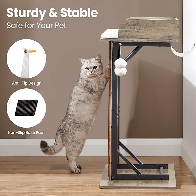 Modern Wood Cat Tree Tower for Indoor Large Cats, 33.8-Inch Tall Wooden Cat - Image 7