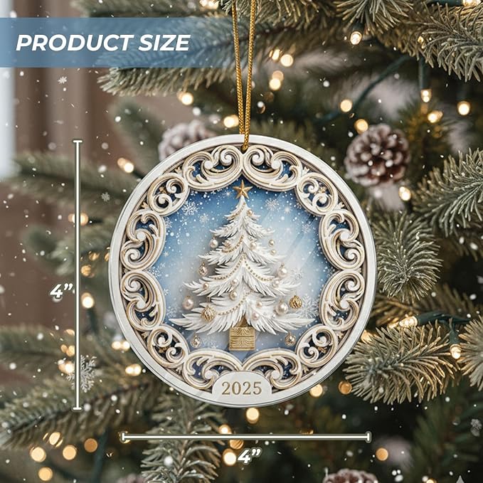 White Christmas Tree Ornament 2025, Elegant Holiday Ornament - Image 2