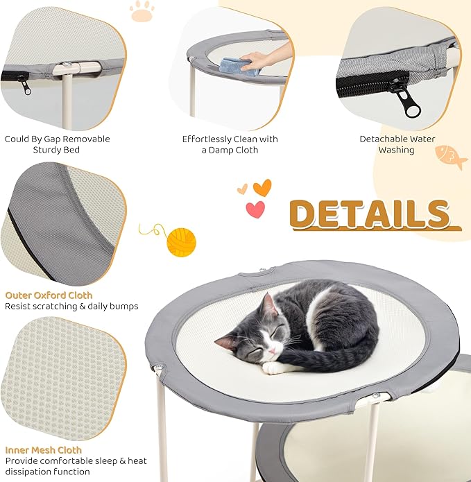 Erinnyees 2-Tier Elevated Cat Hammock Bed, Breathable Oxford - Image 5