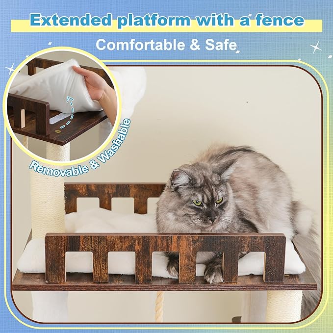 Hey-brother Wooden Cat Tree, 69.7 inch Cats Furniture Tower - Image 3