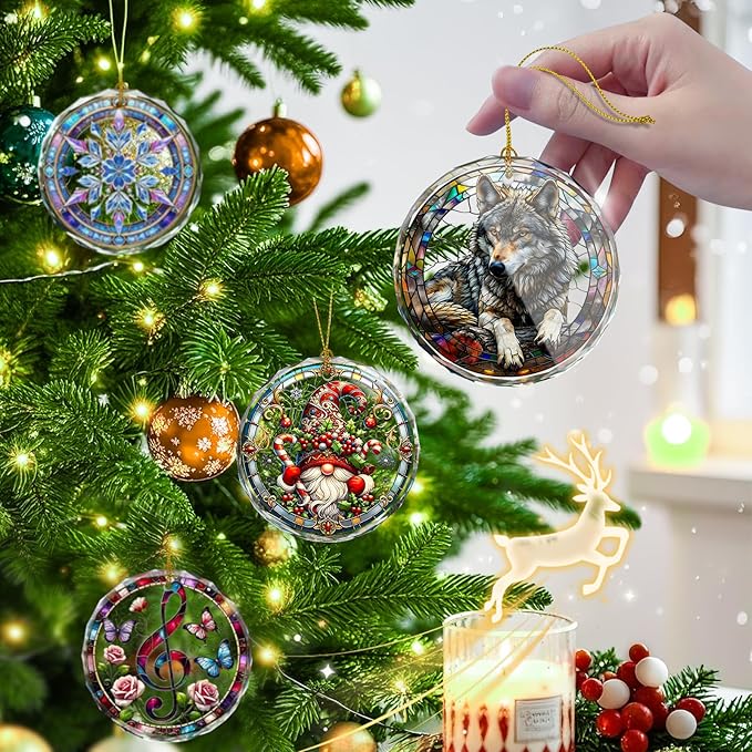 Wolf Ornaments for Christmas Tree, Stained Glass Ornament and Christmas Tree - Image 4