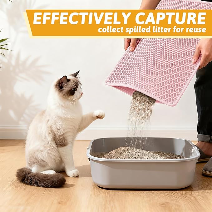 Pieviev Cat Litter Mat Double Layer Waterproof Urine Proof Trapping Mat 1 Pack) - Image 3