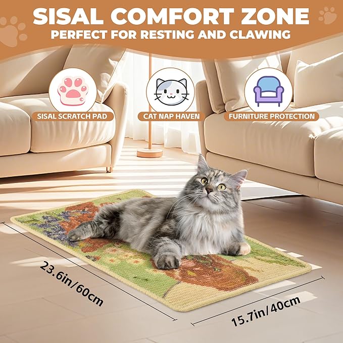 Sisal Cat Scratcher Mat, Cat Wall Scratcher - Image 2