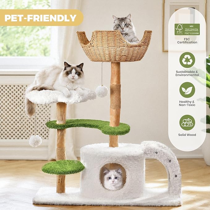 Easyego Modern Cat Tree, 45.6" Aesthetic Wood Cat Tree Tower - Image 6