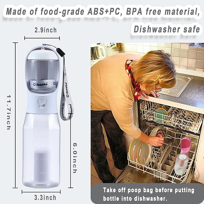 Cibaabo Dog Water Bottle with Food Container & Poop Bag Holder, Travel Water - Image 6