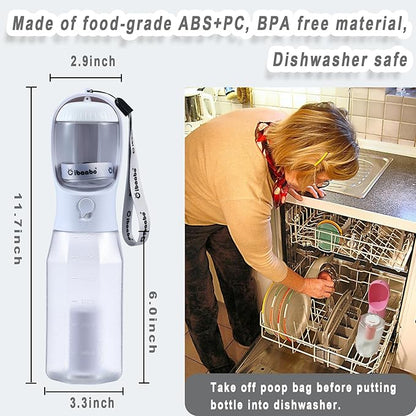 Cibaabo Dog Water Bottle with Food Container & Poop Bag Holder, Travel Water - Image 6