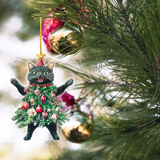 2026 Christmas Tree Cat Ornaments 2D Black Cat Acrylic Decorations - Image 2