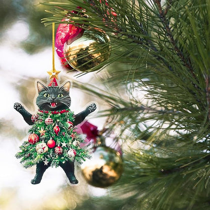 2026 Christmas Tree Cat Ornaments 2D Black Cat Acrylic Decorations - Image 2
