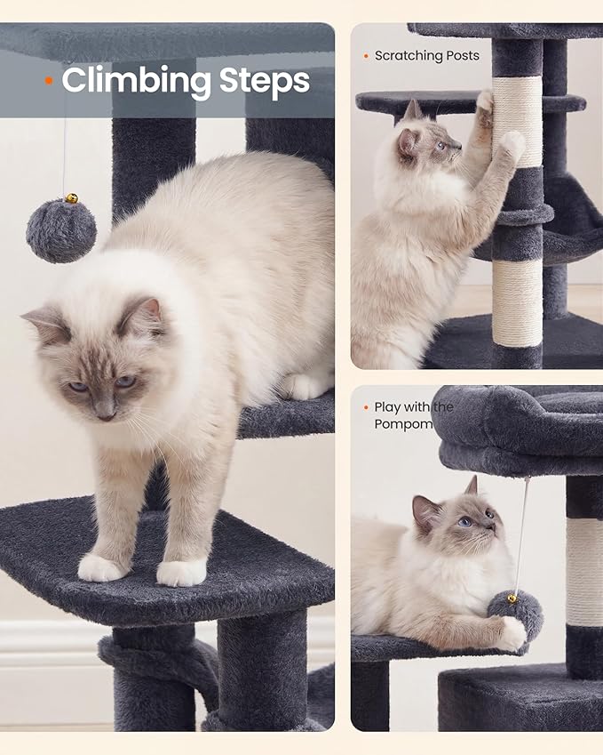SONGMICS HOME Cat Tree for Indoor Cats, Hammock and Condo, Dark Gray - Image 8