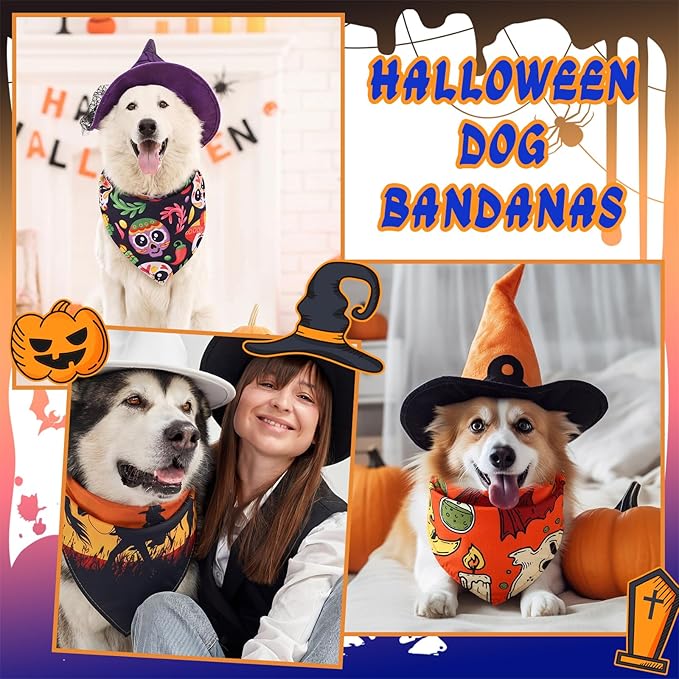 Huhumy 100 Pcs Halloween Dog Bandanas Bulk Pet Bibs Colorful Triangle Scarf Pet - Image 4