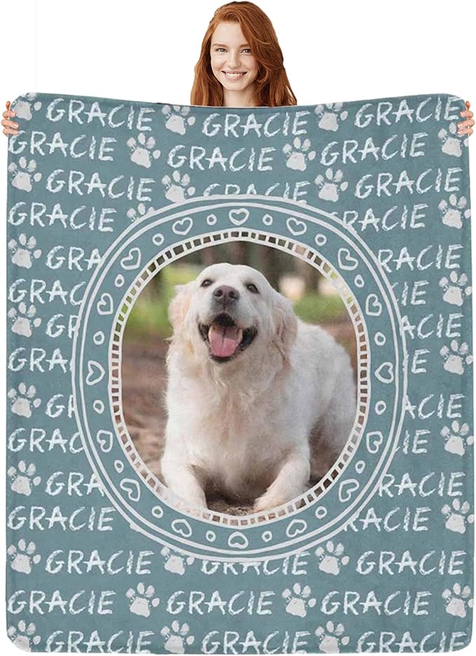 Personalized Dog Blanket with Name Customized Paw Prints Pet Blanket Loss by Artsadd
