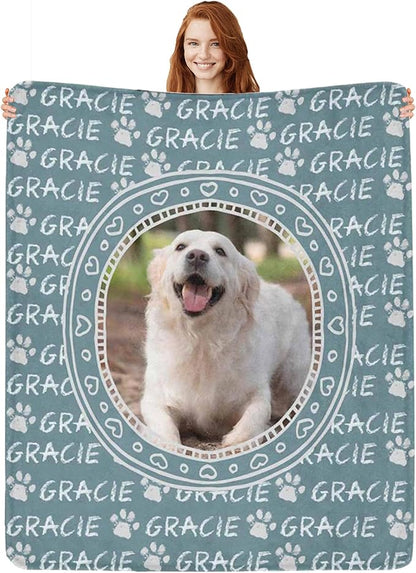 Personalized Dog Blanket with Name Customized Paw Prints Pet Blanket Loss by Artsadd