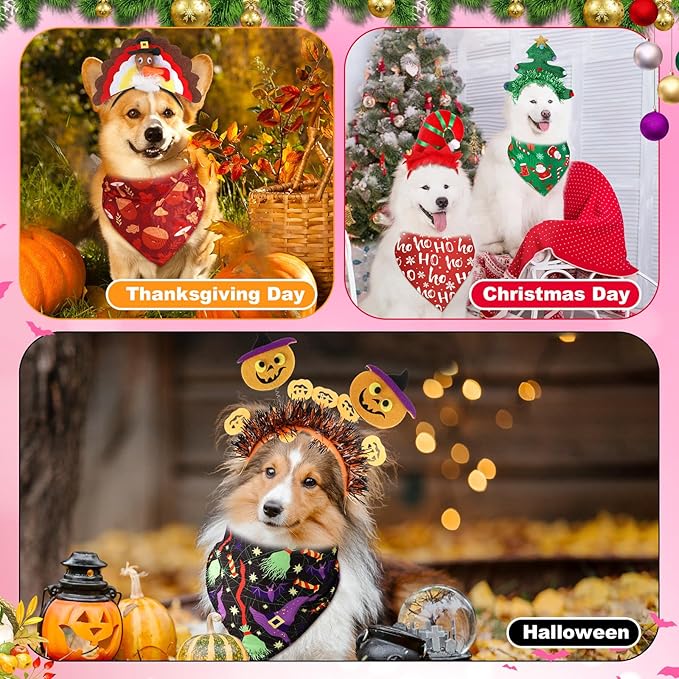 Huhumy 9 Set Christmas Dog Costume Christmas Thanksgiving Holiday Pet Headband - Image 6