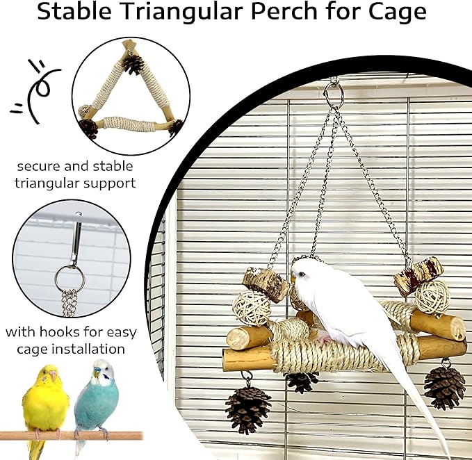 Bird Swing for Cage with Chew Toys, 3 Sisal-Wrapped Parrot Perches & Stable - Image 3