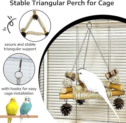 Bird Swing for Cage with Chew Toys, 3 Sisal-Wrapped Parrot Perches & Stable - Image 3