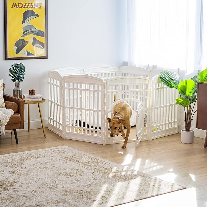 IRIS USA Dog Playpen with Door, 34” 8 Panel Pet Exercise Pen – Indoor Outdoor - Image 9