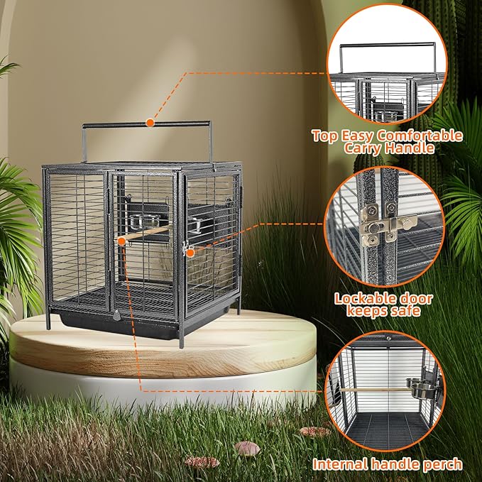 Portable Bird Travel Carrier Cage Black 19 Inch - Image 4