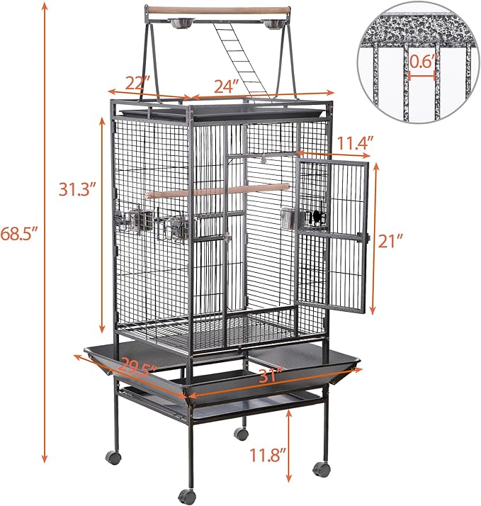 HSM 68 Inch Wrought Iron Large Bird Flight Cage - Image 2