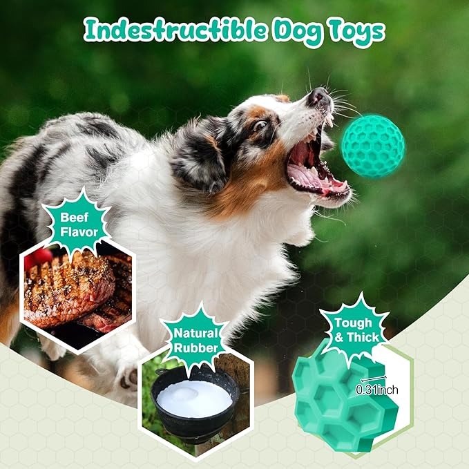 Squeaky Dog Toys for Aggressive Chewers, Indestructible Dog Balls for - Image 3