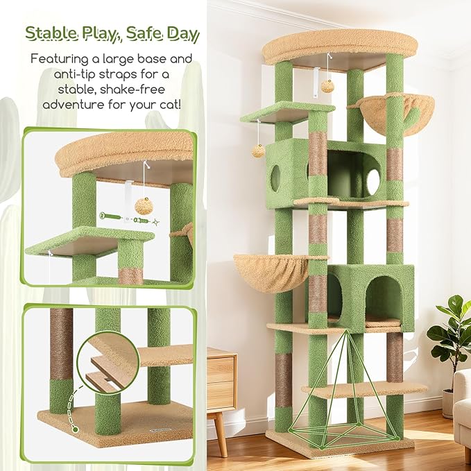 Globlazer Cactus Heavy Duty Cat Tree, 74in Tall Sturdy Cat Tower - Image 5
