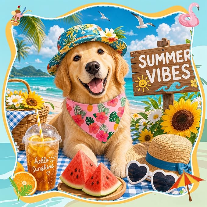 50 Pcs Summer Theme Dog Bandanas Bulk Tropical Bandanas - Image 2