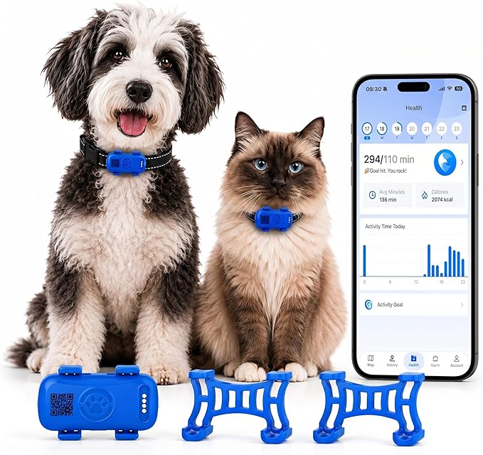 Smart GPS Pet Tracker for Cats and Dogs, 4G LTE Live Tracking, Virtual Fence by ECMT