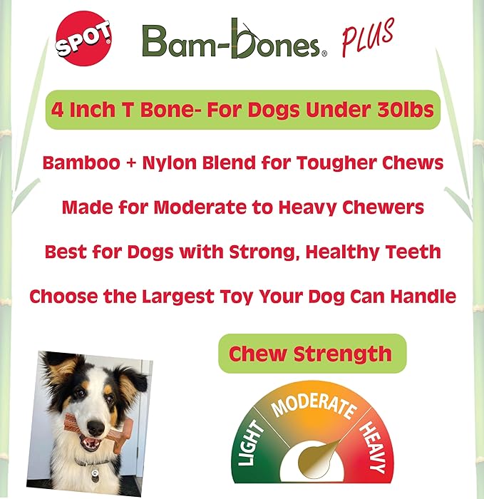 SPOT Bam-Bones Plus T-Bone, Bamboo Fiber & Nylon Dog Chew, Durable - Image 2
