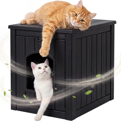 Cat Litter Box Enclosure, Openable Front Door, Raised Floor, Waterproof & by EFU