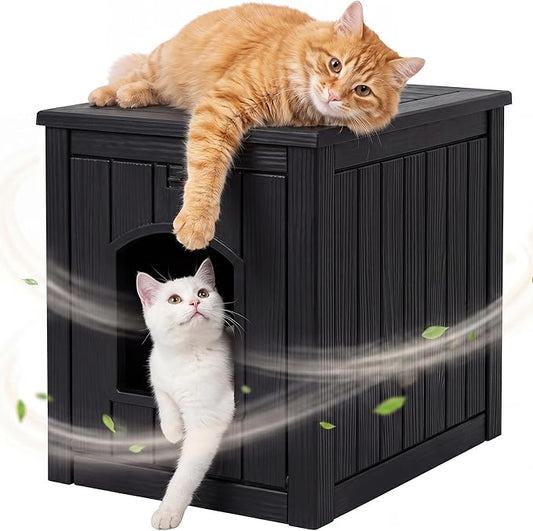 Cat Litter Box Enclosure, Openable Front Door, Raised Floor, Waterproof & by EFU