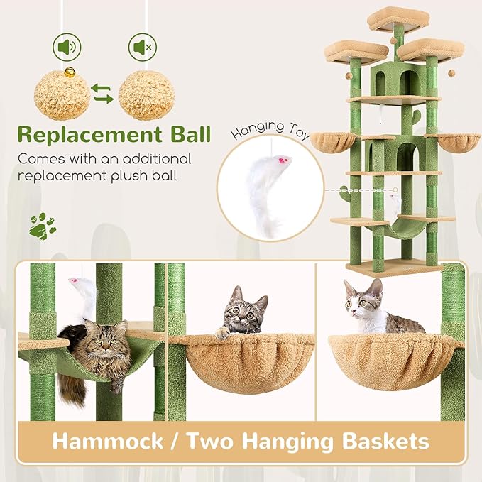Globlazer Big Cactus Cat Tower for Indoor Cats, 80inch Cat Tower for Multiple - Image 5