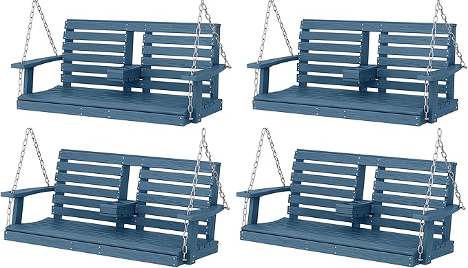 KINGYES Outdoor Hanging Porch Swing Set of 4, 2 Seat Patio Swing Recliner by KINGYES