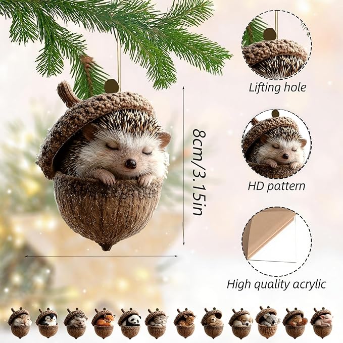 12 Pcs Pine Cone Animal Hanging Ornaments Christmas Tree Decor 2D Acrylic - Image 3