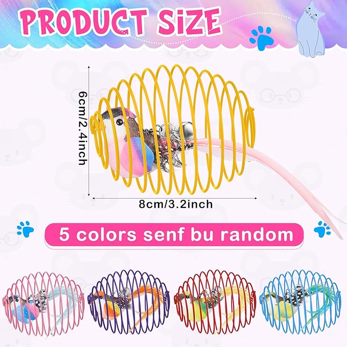 Jecery 5 Pcs Cat Spring Balls Toys Stretchable Rolling Balls Colorful Playful - Image 2