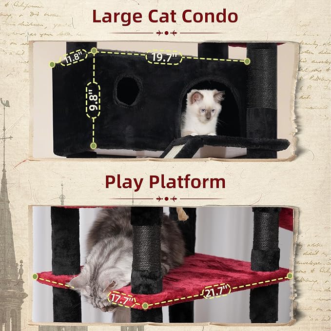 Gitelsnour Gothic Cat Tree for Large Cats, 78.7" Tall Cat Tower for Indoor Cats - Image 4