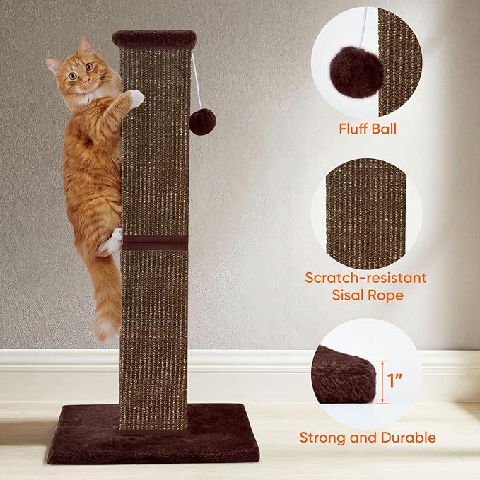 Cat Scratching Post 32 Inch for Indoor Large Cats and Kitten, Nature Sisal Tall - Image 4