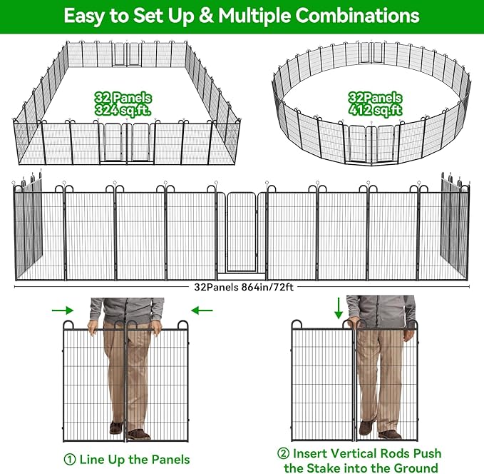 Dog Playpen Outdoor 32 Piece Panels Heavy Duty Dog Fence 47" Height Anti-Rust - Image 6
