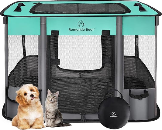 Dog Playpen, Pet Playpen, Foldable Puppy Cat Playpen, Portable Exercise Kennel by ROMANTIC+BEAR