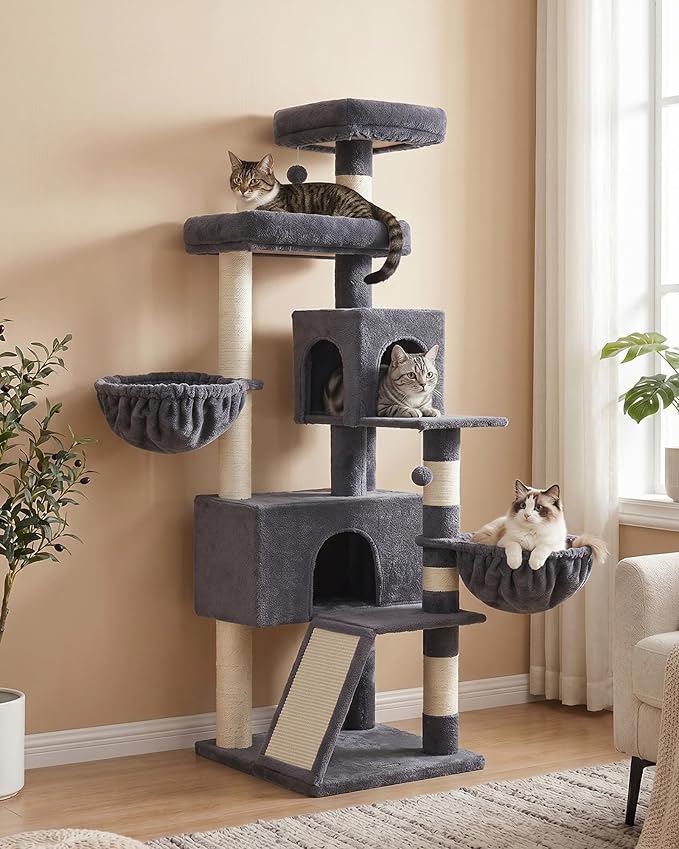 Feandrea Cat Tree, 68.5-Inch Tall Cat Tower, Scratching Posts, Double Caves by FeandreabySONGMICSHOME