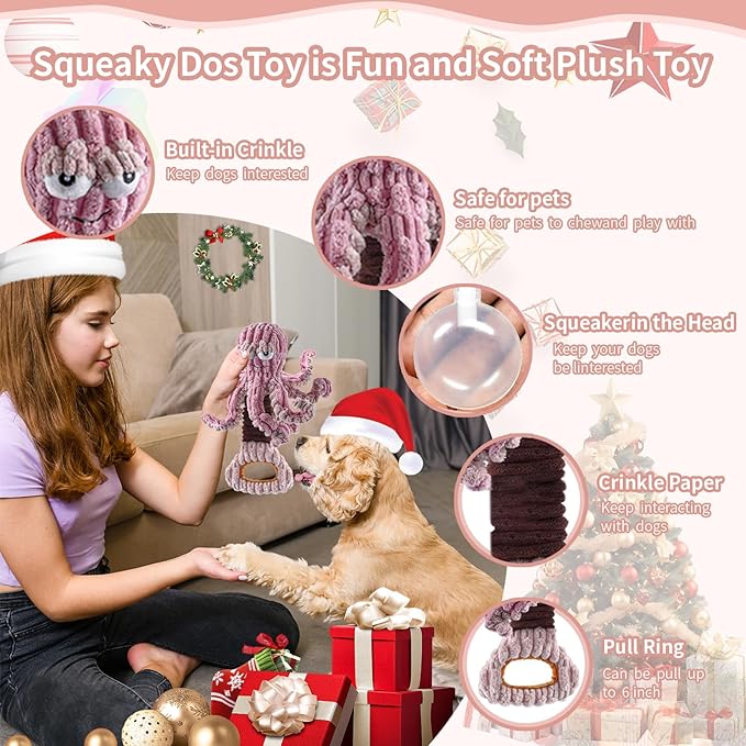 YZHDUXIU Squeaky Dog Toys, Octopus Dog Toy Interactive Tug of War Puppy Toy to - Image 3