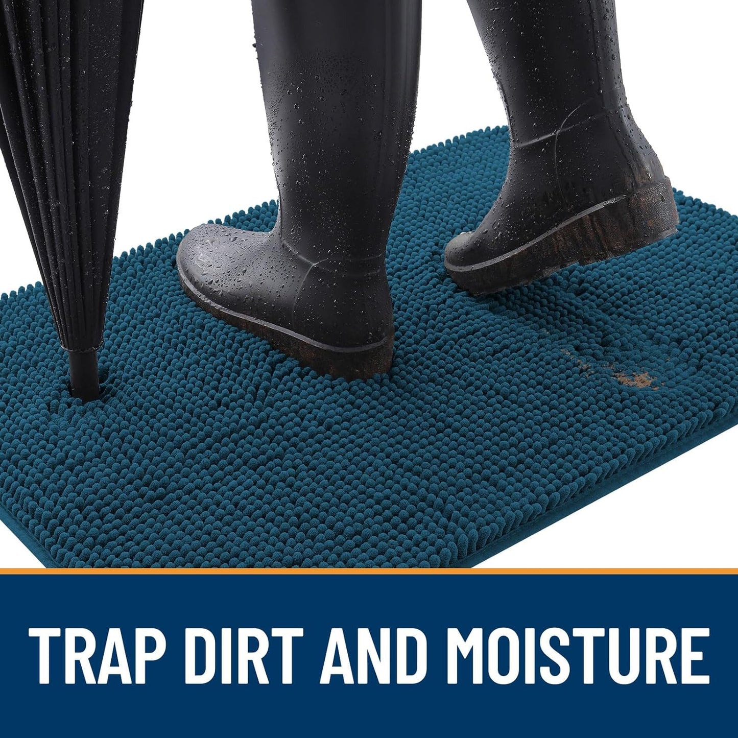 OLANLY Dog Door Mat for Muddy Paws 47x24, Absorbs Moisture and Dirt, Absorbent Non-Slip Washable Doormat, Quick Dry Chenille Mud Mat, Entry Indoor Entryway Carpet for Inside Floor, Atlantic Blue