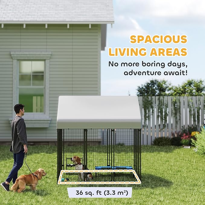 PawHut Outdoor Dog Kennel with Roof, UV-Resistant & Waterproof Cover, - Image 4
