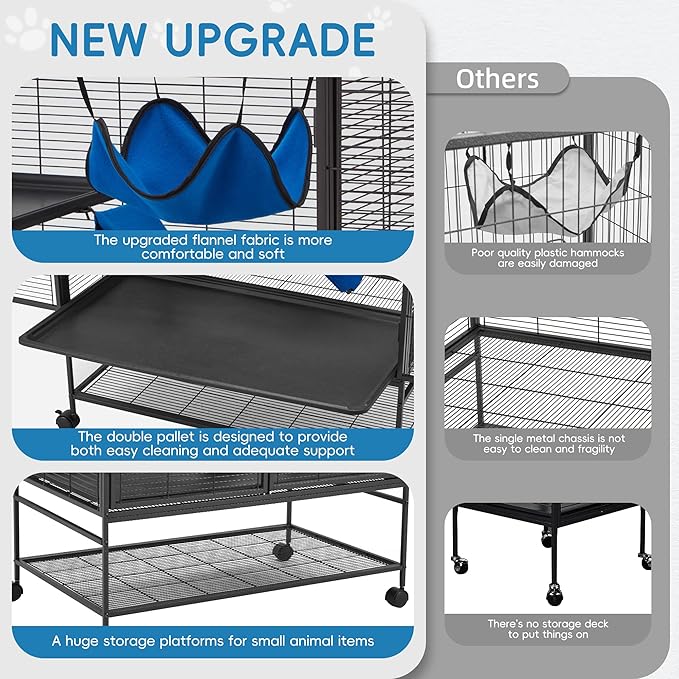 HABUTWAY 40''H Large Metal Rolling Ferrets Cage, 2-Tiers Small Animal Cages - Image 6